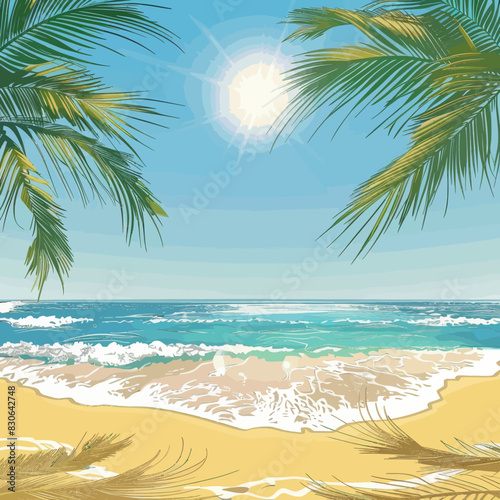 a beach scene with palm trees and the ocean