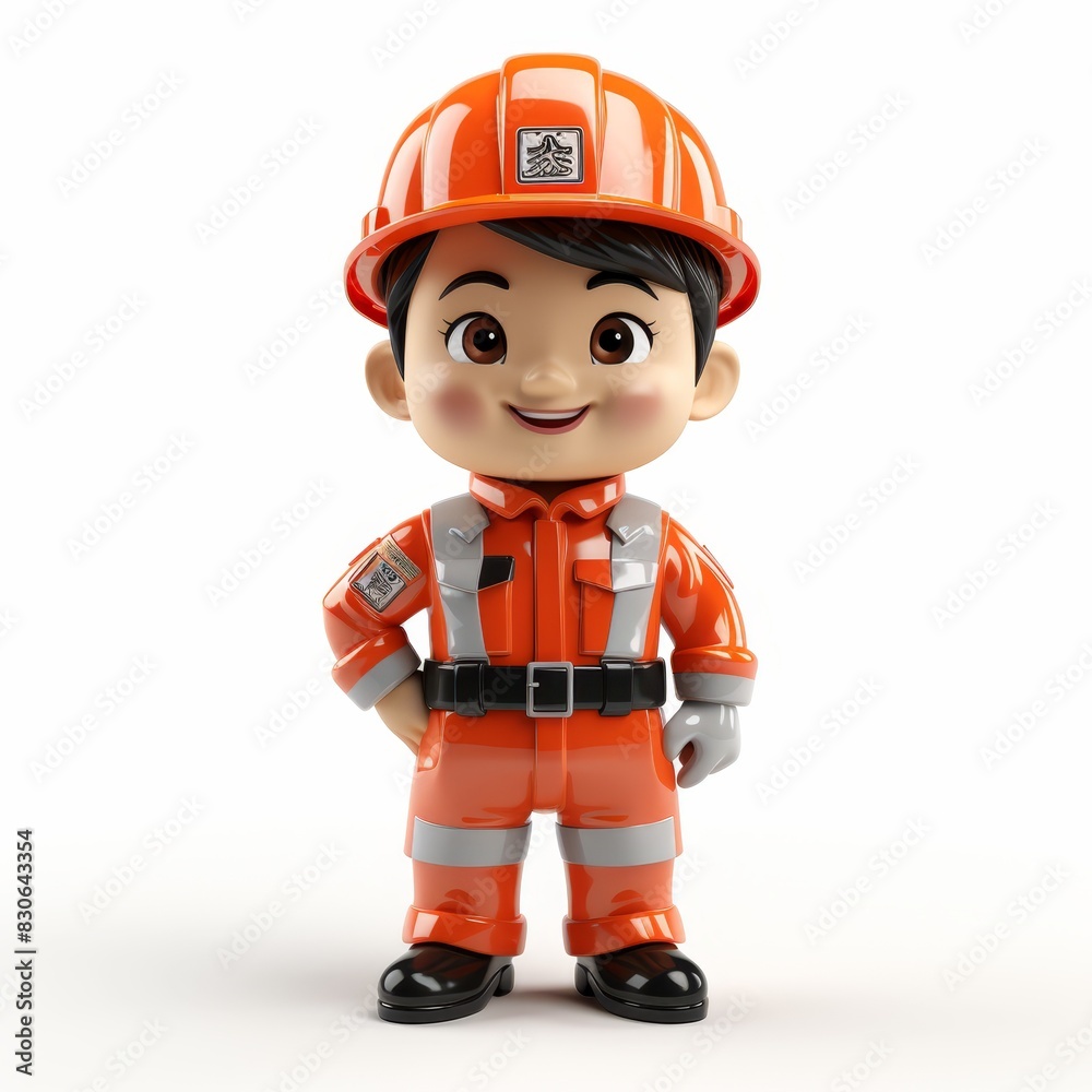 Cartoon construction worker in safety gear isolated on white background