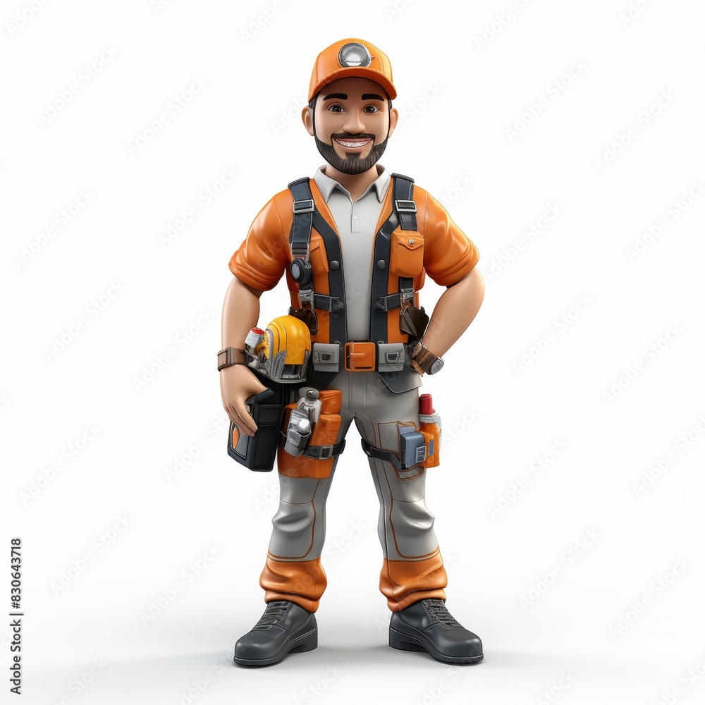 Cartoon electrician with tools and equipment isolated on white background Cartoon electrician with tools and equipment isolated on white background