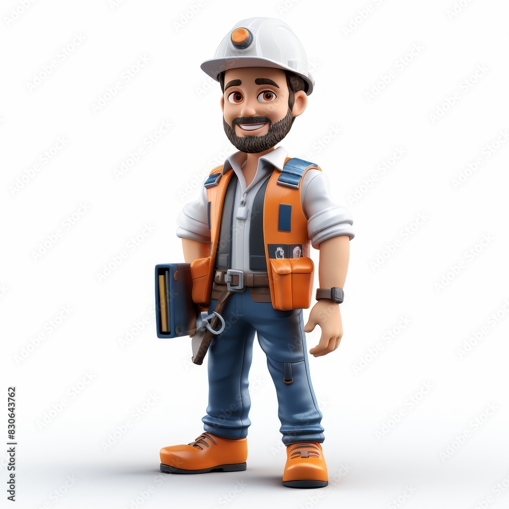 Cartoon engineer with glasses and orange safety gear isolated on white background Cartoon engineer with glasses and orange safety gear isolated on white background