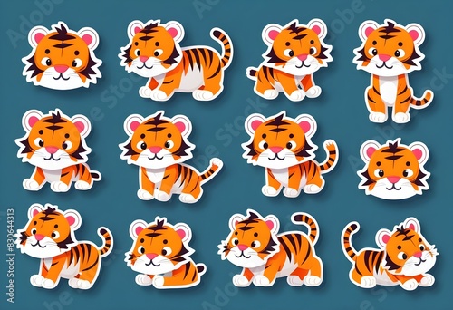 Cute tigers sticker set ideal for print