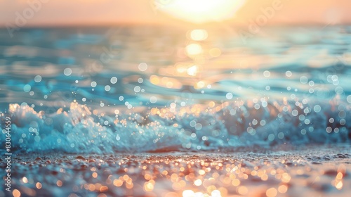 Showcase the enchanting allure of coastal landscapes with a photo featuring a bokeh abstract blurred background, adorned with sparkling lighting bokeh on the sea.