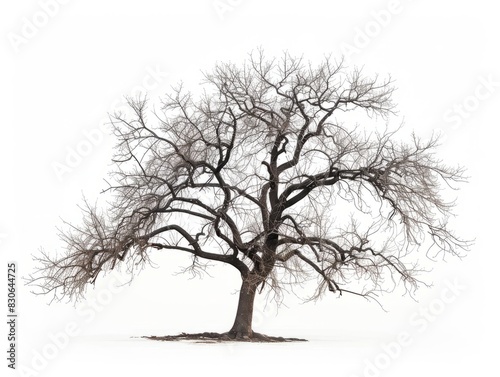 Oak tree isolated on white background without any leaves.