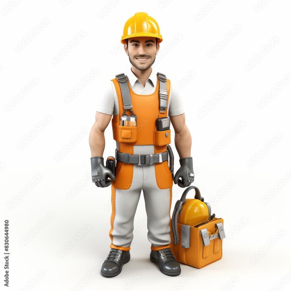 Cartoon handyman with tools isolated on white background