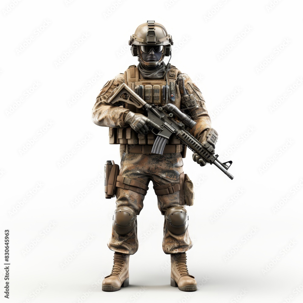 Cartoon soldier in tactical gear isolated on white background Cartoon soldier in tactical gear isolated on white background