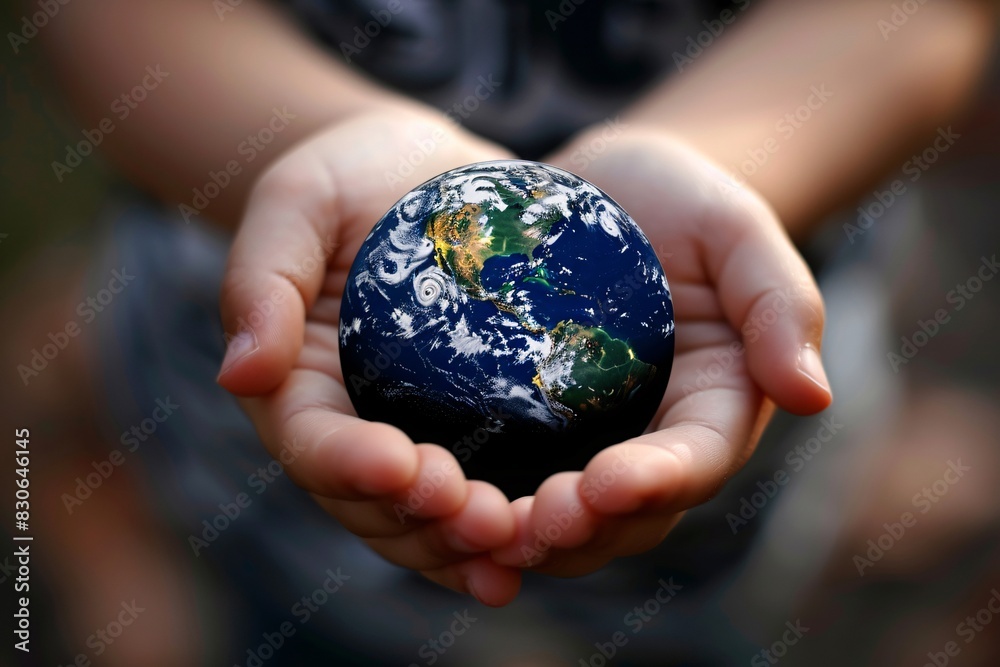 Fototapeta premium Model globe in children's hands.