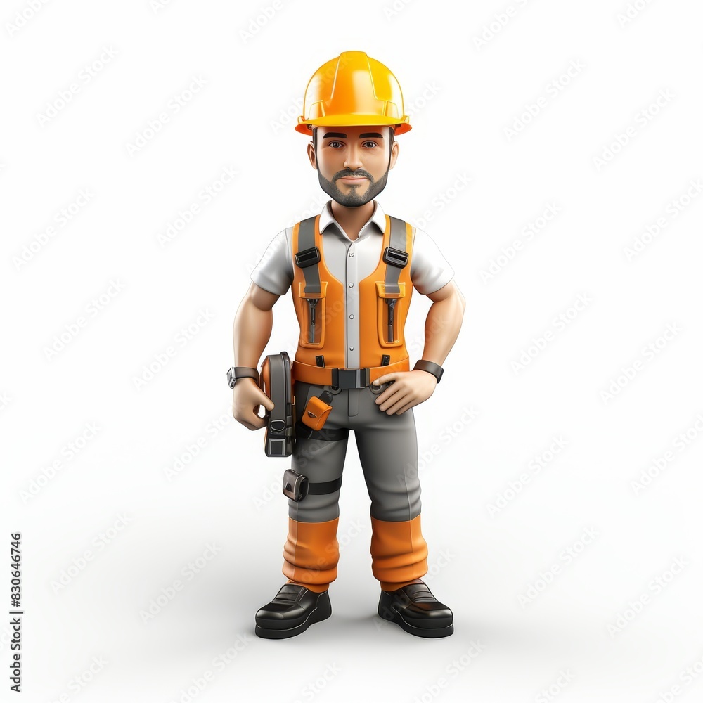 Cartoon construction worker in safety gear isolated on white background Cartoon construction worker in safety gear isolated on white background