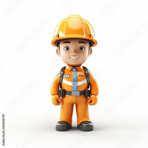 Cartoon construction worker in safety gear isolated on white background © viperagp