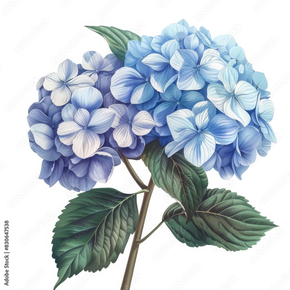 A painting capturing the delicate beauty of a blue and white hydrangea A painting capturing the delicate beauty of a blue and white hydrangea