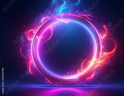 abstract background with glowing circles Eye-catching ring of fire with vibrant blue to red pink gradient on dark backdrop motion, art, star, vector, backgrounds, glow, lines, black, futuristic, scien photo