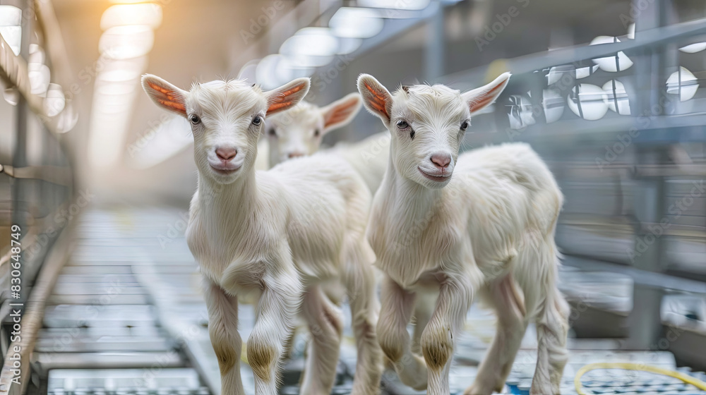 Fototapeta premium goats in the modern industrial farm, agriculture concept