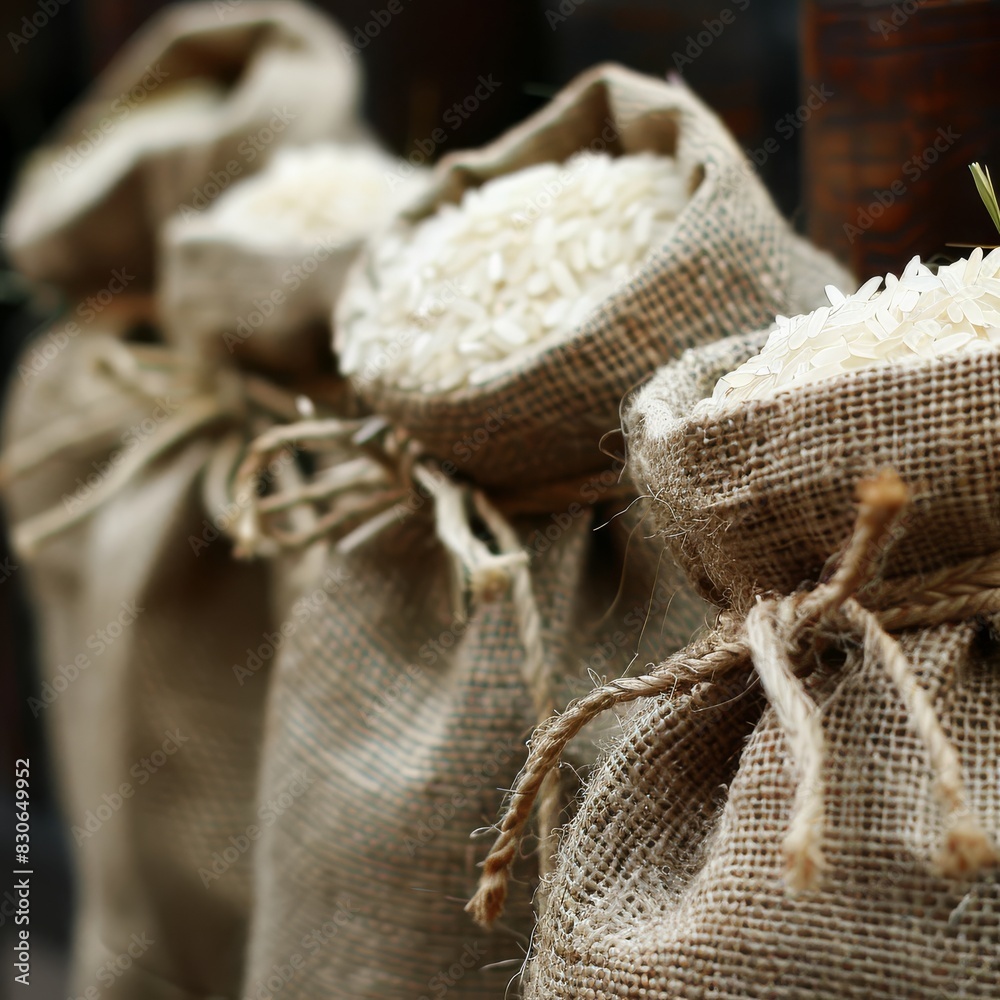 Picture of a sack containing unprocessed rice grain. Picture of a sack containing unprocessed rice grain.