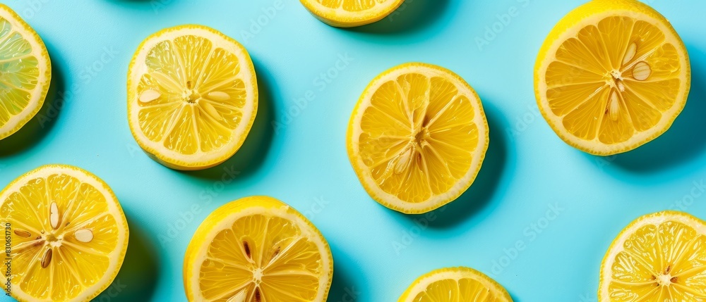 Refreshing lemon slices pattern on a bright pastel background.
