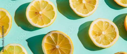 Refreshing lemon slices pattern on a bright pastel background.