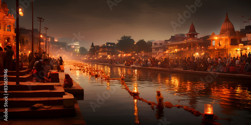 Celebrating Tradition.Ayodhya's Illuminated Night Sky During Diwali photo