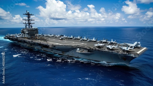 The deck of the carrier, a strategic platform for its fleet of fighter jets.