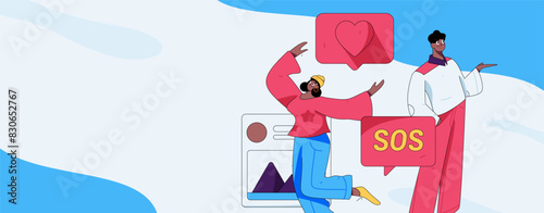 Virtual characters social communication concept business flat vector hand drawn illustration
