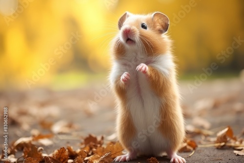 European hamster standing on hind legs, cricetus cricetus, isolated on white background