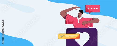 Virtual characters social communication concept business flat vector hand drawn illustration
