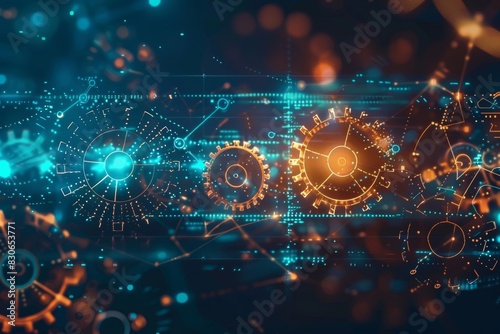 interconnected gears and cogs It symbolizes the complex and interdependent mechanisms of business analysis and data processing. photo