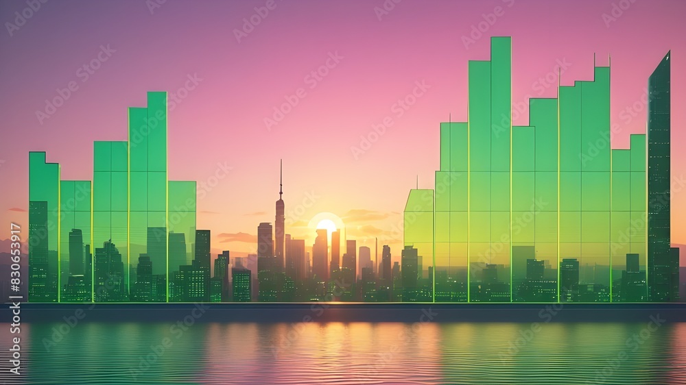 Obraz premium A green globe with a stock chart on the laptop screen. Green business concept. Digital sustainability. Future green energy innovation business trend.