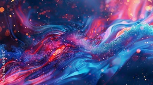 Lively Friendship Day abstract: crimson and azure splashes glowing particles background