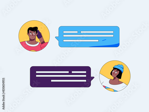 Virtual characters social communication concept business flat vector hand drawn illustration
