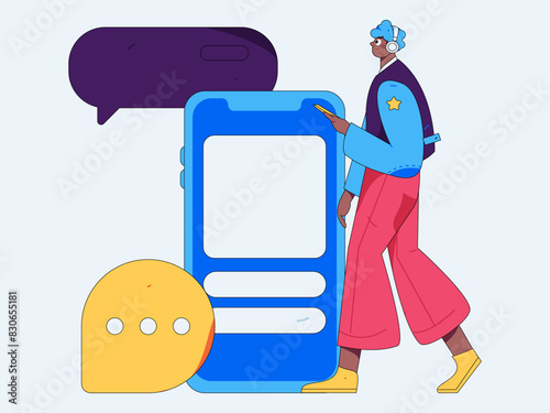 Virtual characters social communication concept business flat vector hand drawn illustration
