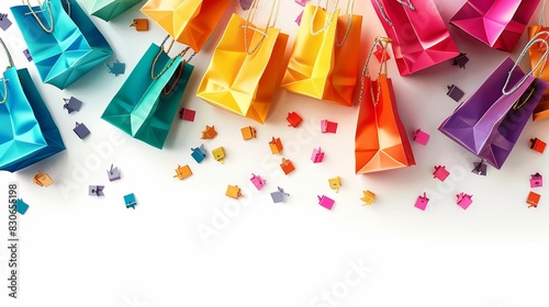Colorful shopping bags falling on white background. photo