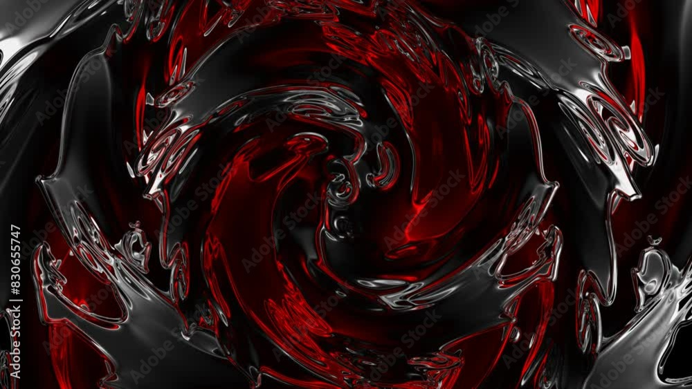 red background. Wave Glass Distroke. multi coloured abstract spirals on black background. red metal swirl
