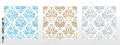 Wallpapers in the style of Baroque. Seamless vector backgrounds. Set of colored floral ornaments. Graphic patterns for fabric, wallpaper, packaging. Ornate Damask flower ornaments