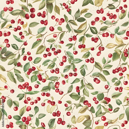 seamless pattern with cherry Ai generative 