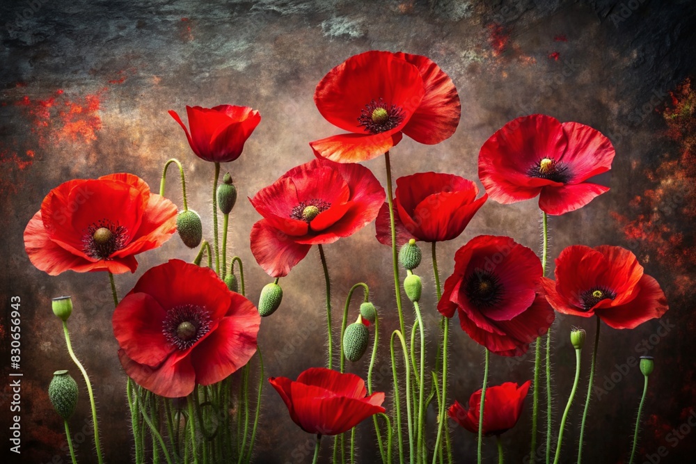 Obraz premium Close-up. Bright red poppy flowers on a dark background.