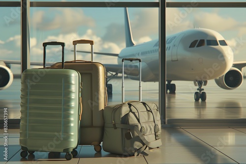 3D Render of Suitcases and Travel Bag by Airport Window © MD