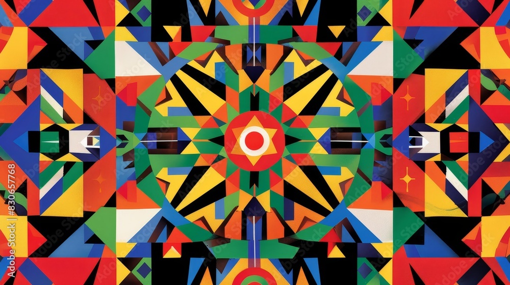 Geometric patterns primary colors evoke Hispanic pride in symmetry background