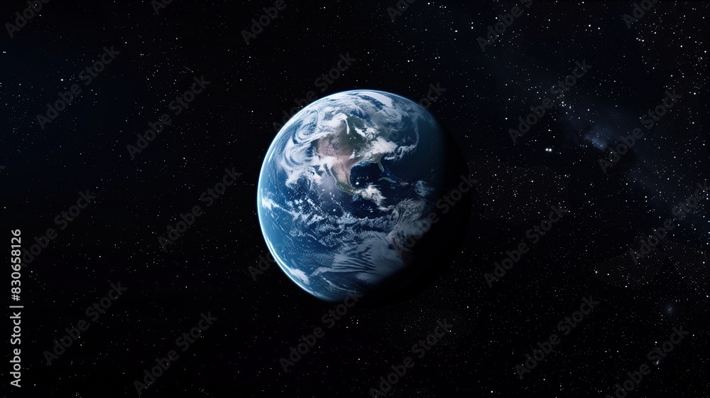 Obraz premium The Earth has a realistic geographic surface and a 3D cloud atmosphere with its orbit. View of the outer space of the world's planet Earth