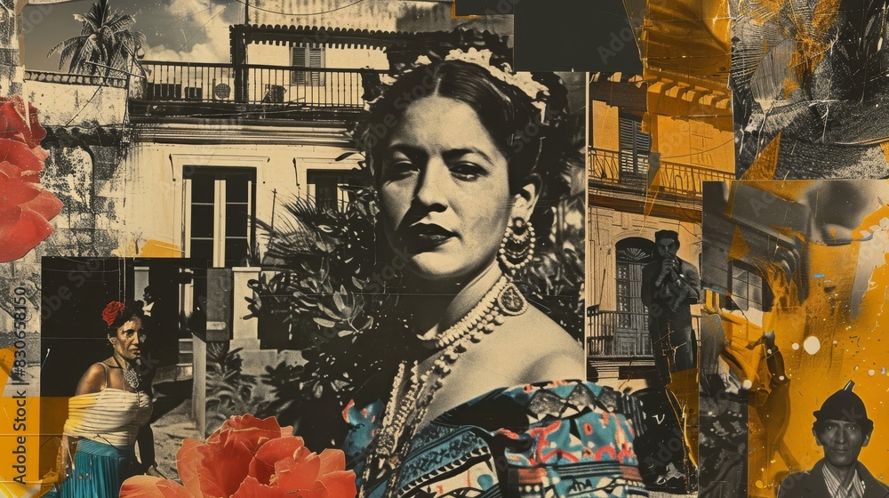 Fototapeta premium Vintage collage captures Latin American spirit background