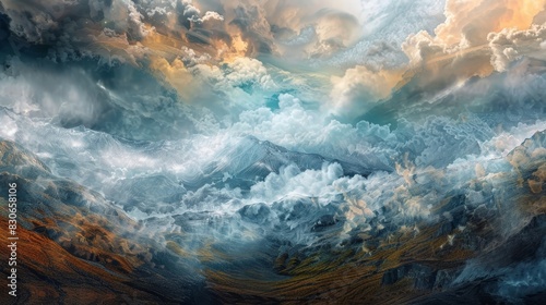 Boundaries blur in a surreal earth-sky fusion background