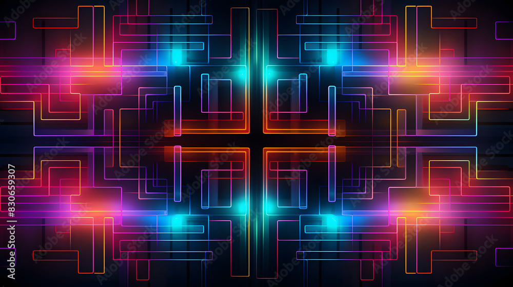 Digital neon lines in a retro-futuristic style graphics poster background Digital neon lines in a retro-futuristic style graphics poster background