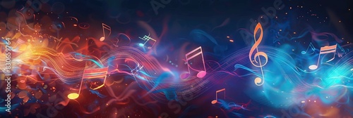 Colorful background with musical notes. The concept of music, songs, and sounds. To advertise concerts, songs, and compositions.