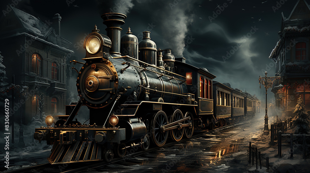 Obraz premium A Steam Train Chugging Through a Snow Covered Forest