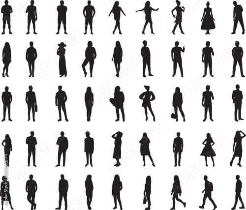 men and women standing silhouettes set, collection