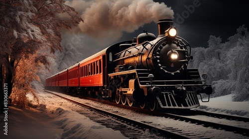 A Steam Train Chugging Through a Snow Covered Forest