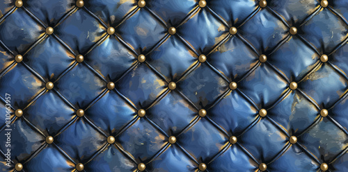 a blue leather upholstered with gold rivets