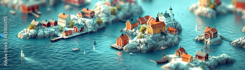 Helsinki's charm shines in a cute isometric 3D depiction, showcasing its iconic locales against a cyan backdrop photo