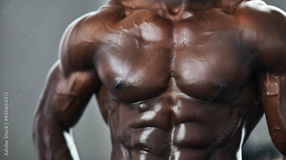 Close-up of a Muscular African American Male Torso with Defined Abs Close-up of a Muscular African American Male Torso with Defined Abs