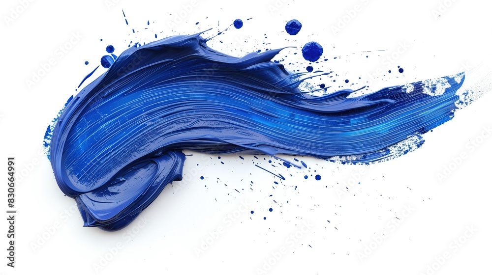 Vibrant Blue Paint Stroke with Splashes Isolated on White Background Vibrant Blue Paint Stroke with Splashes Isolated on White Background