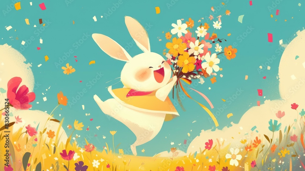 Obraz premium A cheerful cartoon rabbit is full of joy