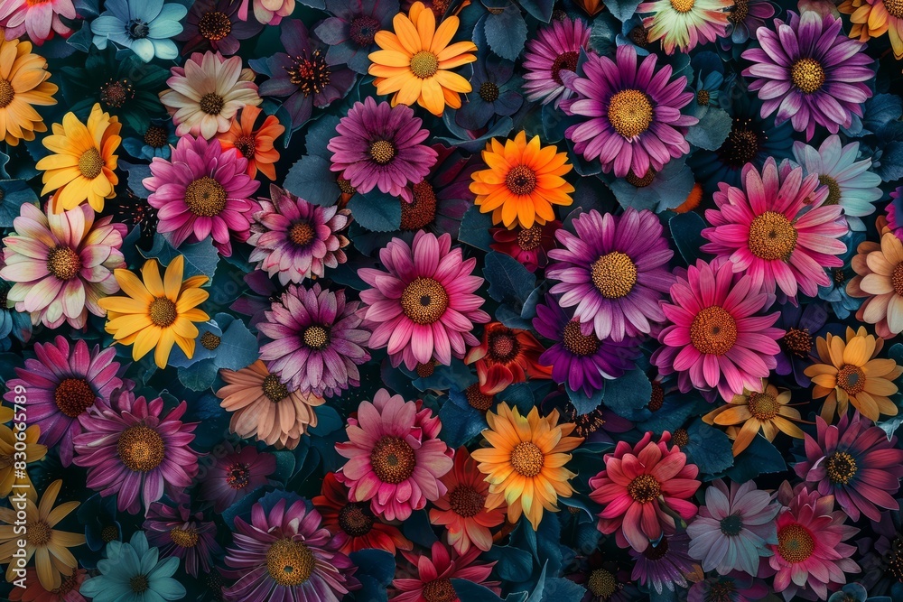 Colorful flowers background, top view. AI generative Colorful flowers background, top view. AI generative