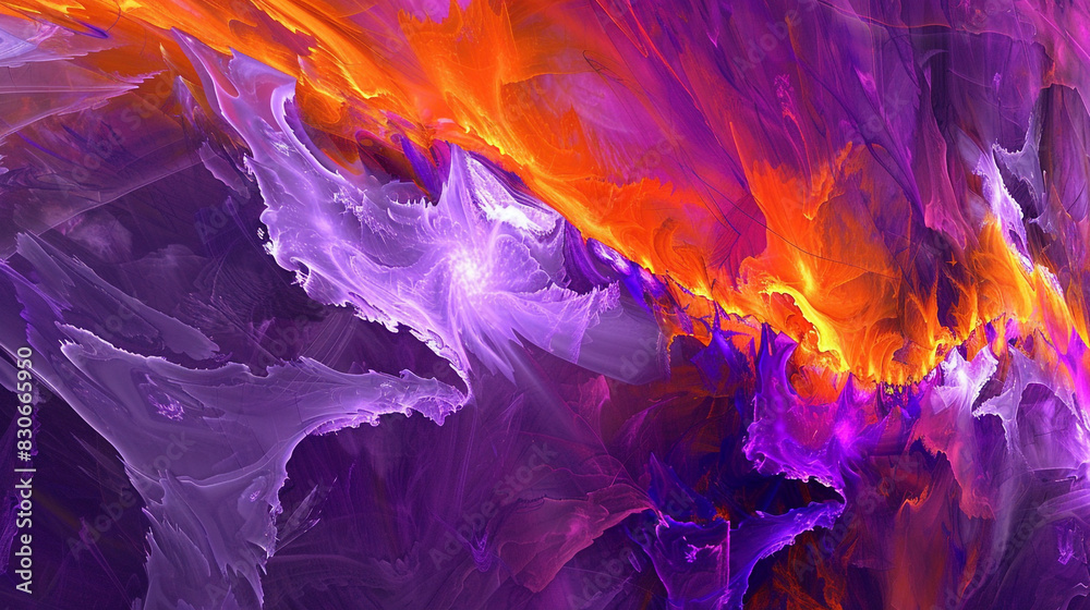 Expressive abstract art with vivid shades of purple and bright orange, Expressive abstract art with vivid shades of purple and bright orange,